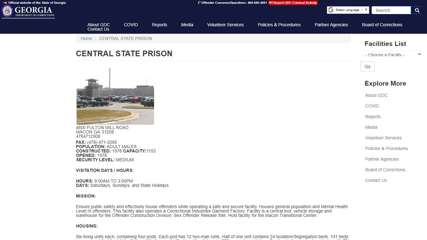 CENTRAL STATE PRISON | GDC - Georgia